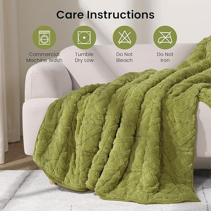 20lbs Weighted Blanket for Adults 60 x 80 inches, Ultra Fluffy Jacquard Sherpa Weighted Blankets with Soft Plush Flannel, Cozy Winter Heavy Blanket for Sofa Bed, Ceramic Beads, Grass Green