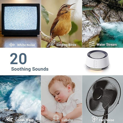 BGOVERSS White Noise Sound Machine with 20 Soothing Sounds, 10 Colors Night Light Sleep Machines Home Office Travel, 5 Timers and Memory Feature Sound Machine for Nursery Baby Kids Adults (Grey)