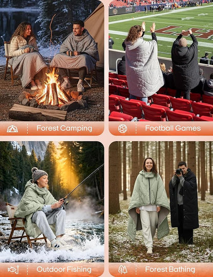 ZonLi Heated Blanket Battery Operated, Wearable Portable Electric Blanket with Rechargeable Battery, 50"x60" Cordless Heated Blanket, Waterproof, Machine Washable(Sage Green)