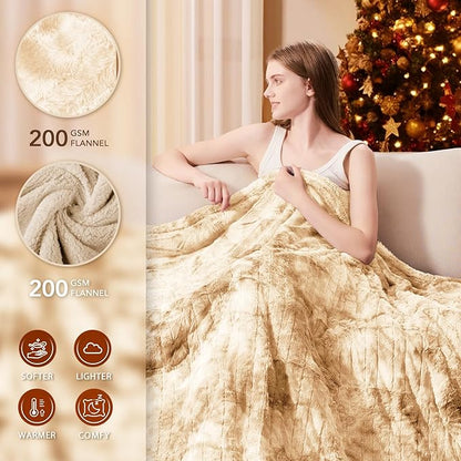 Homemate Electric Heated Blanket Twin Size - 62"x84" Heating Blanket Twin Size 1/2/4/6/8 Hours Auto-Off 10 Heat Level Over-Heat Protection Luxury Faux Fur Sherpa ETL Certification