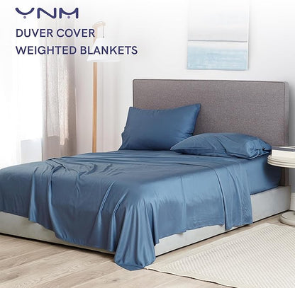 YnM Exclusive Cooling Duvet Cover for Weighted Blankets with 16 Strings (Blue Grey, 48"x 72")