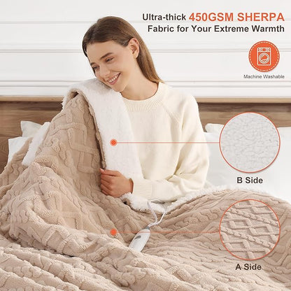 Heated Blanket Queen Size Electric Blanket - 84"x90" Washable Dual Control Heated Blankets for Bed with Fast Heating & Overheat Protection, 5 Heating Levels and 10 Hours Auto-off, Great Gifts (Beige)
