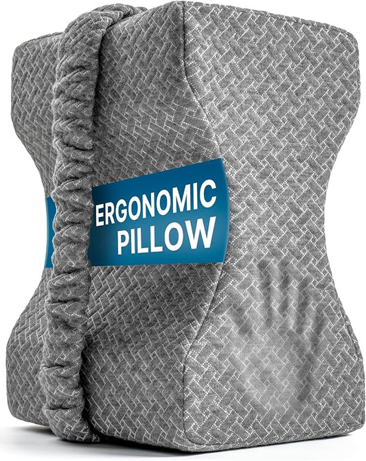 Knee Pillow for Side Sleepers-Memory Foam Leg Pillow for Between Legs-Sciatica,Hip&Back Pain Relief,Spinal Alignment Leg Cushion,Grey