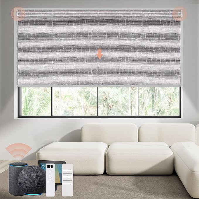 Motorized Blinds Roller Shade with Remote: Canisteo Automatic Smart Blind for Windows 100% Blackout, Electric Blinds Compatible with Alexa/Google Home/Apple Homekit, Customized Size, Cozy Rock Grey