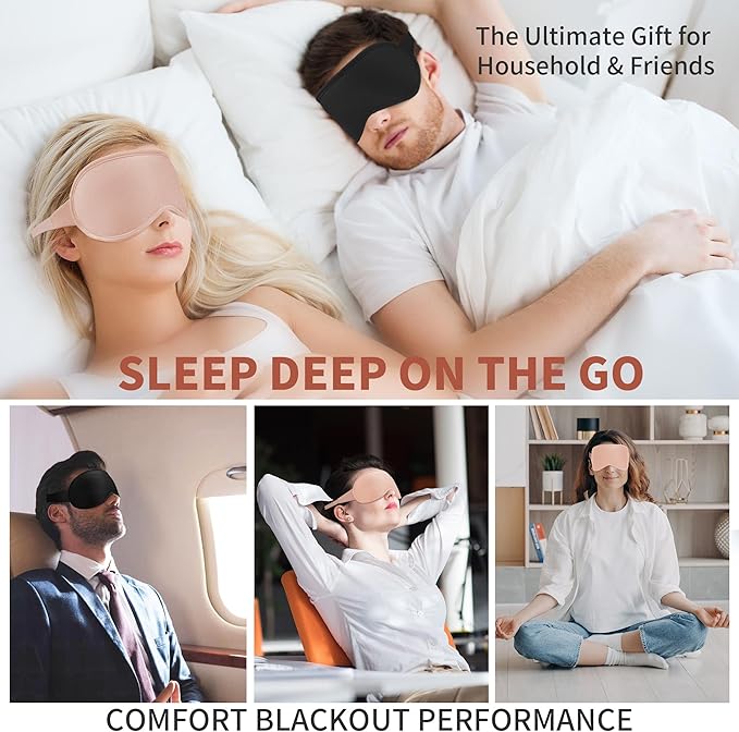 3D Sleep Mask for Men Women 2 Pack, Blackout Eye Mask for Sleeping Eye Mask for Side Sleeper, Memory Foam Adjustable&Washable, Airplane Travel Essentials Couples Yoga Meditation Office Black & Pink