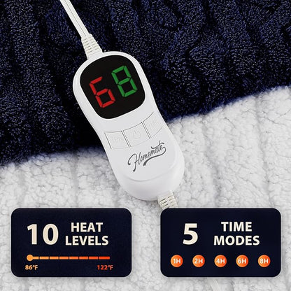 Homemate Electric Heated Blanket Twin - 62"x84" Heating Bed Blankets Throw with 10 Heating Levels 8 Hours Auto Off Fast Heating Over-Heated Protection Ultra Soft Warm Flannel ETL Certified