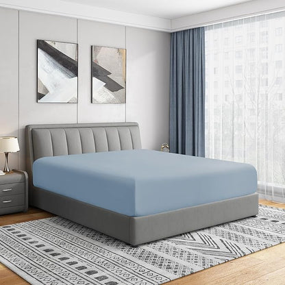 Cathay Home Twin XL Fitted Sheet - Double Brushed Ultra Soft – Wrinkle & Fade Resistant - 16" Deep Pocket Fitted Sheet Only - Good Fit for 14"-18" Deep Mattress (Twin XL, Blue Fog)