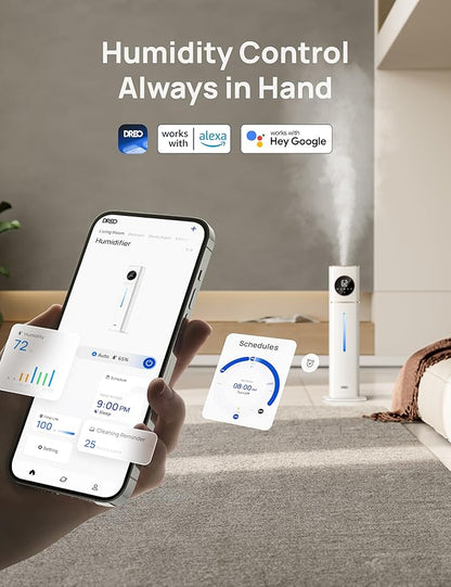 DREO HM735S 11L Smart Humidifier Large Room 700 ft², 100H Cool Mist Air Humidifiers for Bedroom, Top-Fill, Clean Tank Technology, 26dB, Auto Mode, Aroma Box, RGB, Remote & APP Control, Baby, White