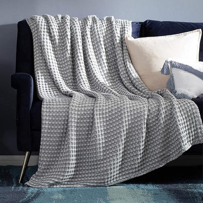 Bedsure Cooling Cotton Waffle Queen Size Blanket - Lightweight Breathable Blanket of Rayon Derived from Bamboo for Hot Sleepers, Luxury Throws for Bed, Couch and Sofa, Grey, 90x90 Inches