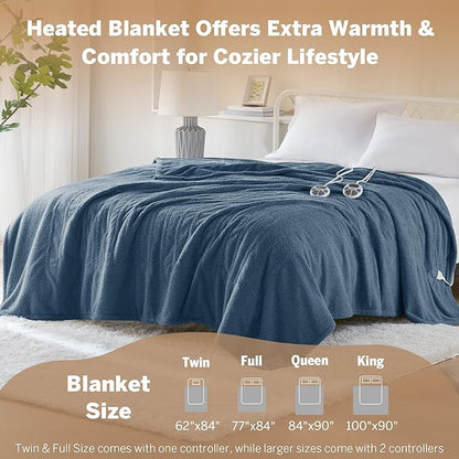 Serta Heated Blanket, Electric King Size Blanket, Soft, Warm, Fuzzy Heating Blanket King for Office, Couch, 1-12 hr Auto Shut Off Timer, 10 Lv Heat Setting, ETL Certified, King 100" x 90" Navy