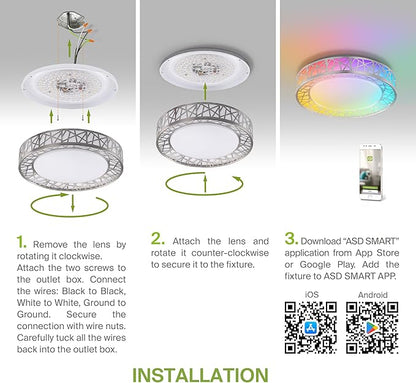 ASD 16 Inch Smart RGBW Flush Mount Ceiling Light with Remote - Brushed Nickel 28W 120V 2700-6500K Dimmable Ceiling Light Fixture, WiFi App Control RGB Lights, Alexa & Google Assistant - ETL
