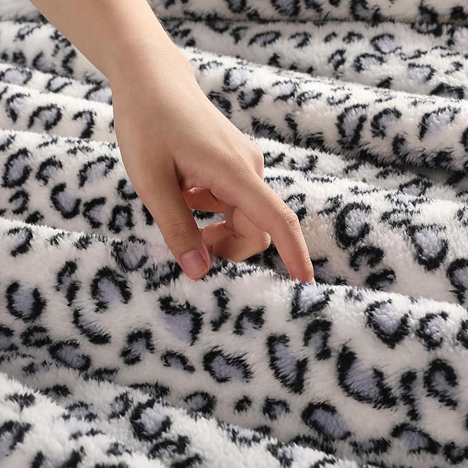Electric Heated Blanket Full Size 72"x84", Ultra-Soft Plush with Overheat Protection, 9 Adjustable Heat Settings & 10-Hour Auto-Off Timer, Fast Heating for Winter Comfort, Blue White Leopard Print