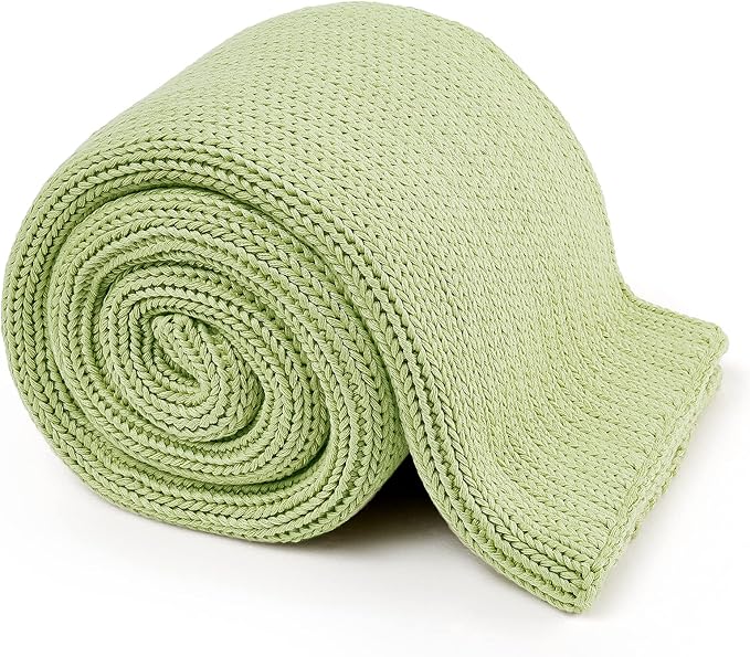 Guohaoi Knitted Weighted Blanket for Adults (Light Green 60"x80" 17lbs) No Beads Cooling Throw Blanket for Hot Sleepers, Home Decor Breathable Chunky Knit Heavy Blanket Use on Queen/King Size Bed