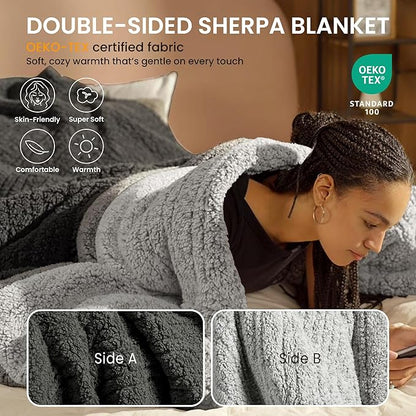 Heated Blanket Electric Blanket Twin - Fast Heating Blanket Throw Double Sided Sherpa Ultra Soft Cozy with 10 Heating Levels & 2-10 Hours Auto Off, Mashine Washable, 62 x 84 Inches, Grey Twin