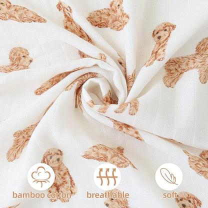 LifeTree Baby Swaddle Blankets Dog, 70% Viscose from Bamboo and 30% Cotton Muslin Swaddle Blankets Boys Girls Swaddling Wrap Receiving Blanket for Newborn, Large 47" x 47", Poodle Puppy