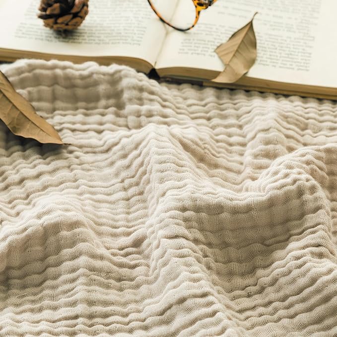 EMME Muslin Baby Blankets 100% Cotton 4-Layer Swaddle 40"x50" Lightweight Soft Breathable Light Tan for Toddler, Infant, Newborn, Boys and Girls All Season Gauze