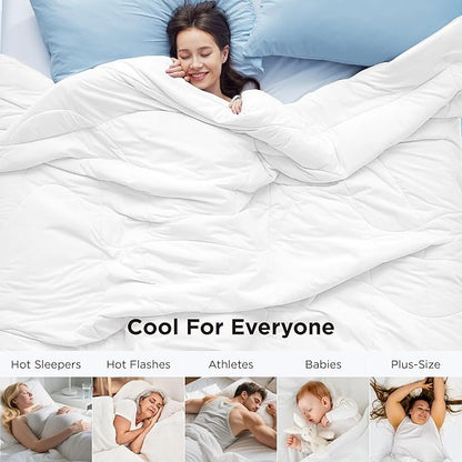 Bedsure Cooling Comforter King Size - Cooling Blankets for Hot Sleepers, Lightweight Comforter for Summer with Dual-Sided Cool Tech, Soft Breathable Cold Blanket for Sleeping, White, 102x90 Inches
