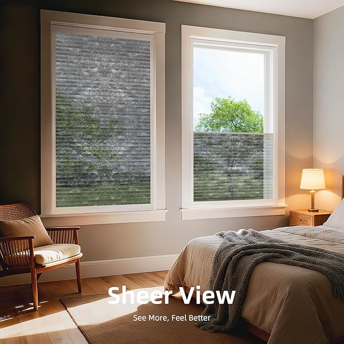 ZSTARR Motorized Skylight Shades Blackout Cellular Honeycomb Electric Blinds with Solar Panel Cordless Rechargeable with Remote for Roof and Slanted Windows Custom Size (Sheer Silver Steel)