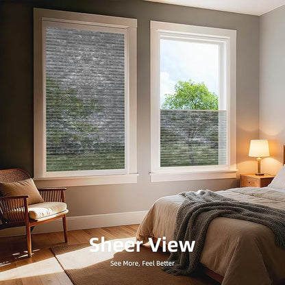 ZSTARR Motorized Skylight Shades Blackout Cellular Honeycomb Electric Blinds with Solar Panel Cordless Rechargeable with Remote for Roof and Slanted Windows Custom Size (Sheer Silver Steel)