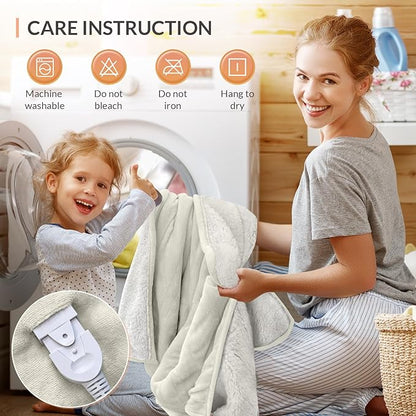 HOMLYNS LuxeHeat Heated Blanket Electric Blanket King Size, Soft Flannel Sherpa Heating Blanket with 10 Heat Settings, 1-10 hrs Timer Auto Shut Off (90x100 inches, Cream)