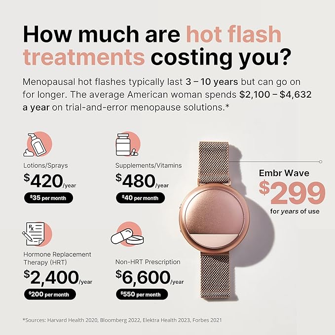 Embr Wave Cooling Bracelet - Warming Bracelet - Personalized Thermal Relief - Manage Hot Flashes, Night Sweats, Sleep, Tension - Clinically Proven - Rechargeable - Rose Gold