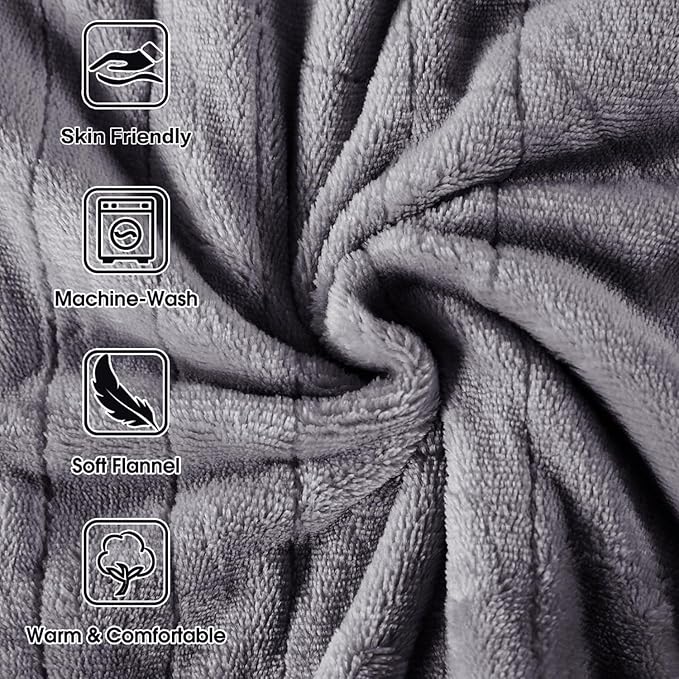 Tefici Electric Heated Blanket Throw, Super Cozy Soft 2-Layer Flannel 50" x 60" Heated Throw with 6 Heating Levels & 4 Hours Auto Off, Machine Washable, ETL&FCC Certified, Home Office Use,Grey