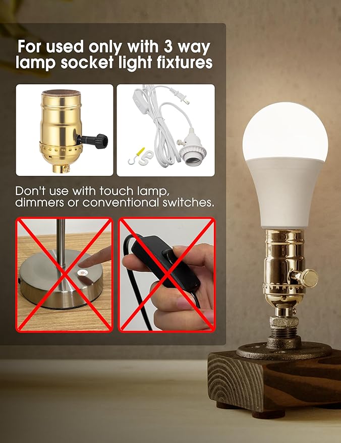 Briignite 3 Way LED Light Bulbs Soft White, 2 Pack, 3000K 50/100/150 Watt Equivalent, A19 Three Way Bulbs, E26 Base 3-Way Light Bulbs for Indoor for Reading