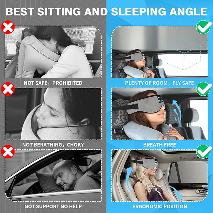 Joythink Sleep Headphones Headband Sleep Mask Eye Mask 3D Deep Bluetooth for Sleeping Blackout Washable Music Eye Cover with Speaker Microphones Gray