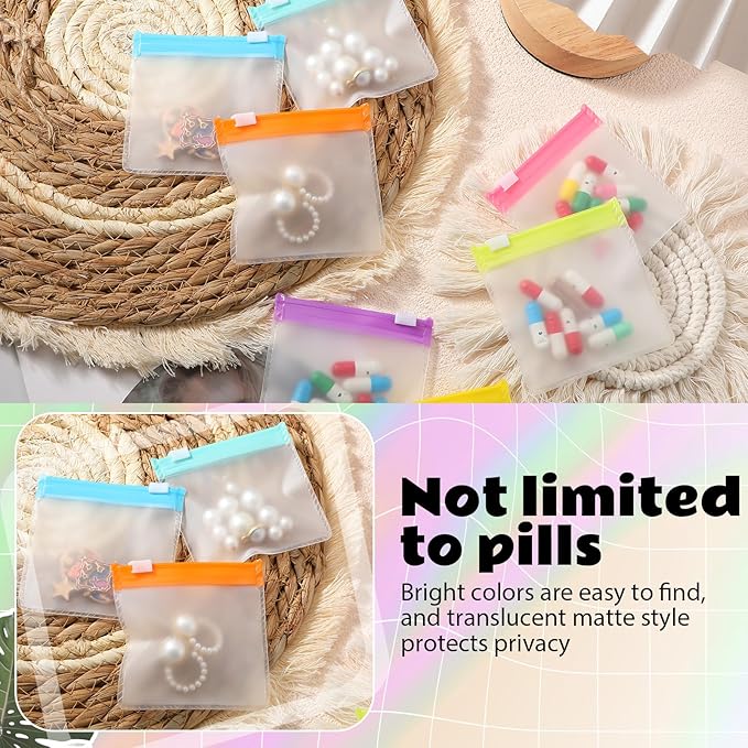 70 Pcs Weekly Pill Pouch Bags Zippered Reusable Medicine Organizer Set Self Sealing Medicine Organizer Travel Plastic Pill Bags with Slide Lock for Small Items Storage(Bright Style)
