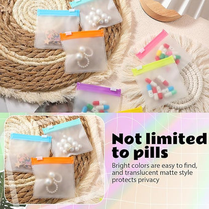 70 Pcs Weekly Pill Pouch Bags Zippered Reusable Medicine Organizer Set Self Sealing Medicine Organizer Travel Plastic Pill Bags with Slide Lock for Small Items Storage(Bright Style)