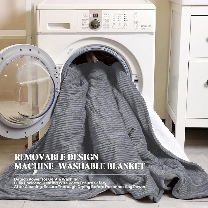 Electric Blanket Twin Size, 62"x84" Heated Blanket, Over-Heat Protection, 10 Heating Levels 5 Time Settings, Auto-Off, Flannel & Sherpa Blanket Fast Heating, ETL Certification, Machine Washable