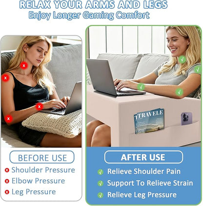 Lap Desk Pillow with Removable Cover Adjustable Angle Gaming & Machine Washable Reading Pillow for Adults Multipurpose Laptop Bed Tray with Arms for Working