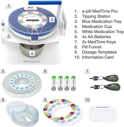 e-Pill MedTime Station Pro - Advanced Locked Automatic Pill Dispenser - Clear Lid