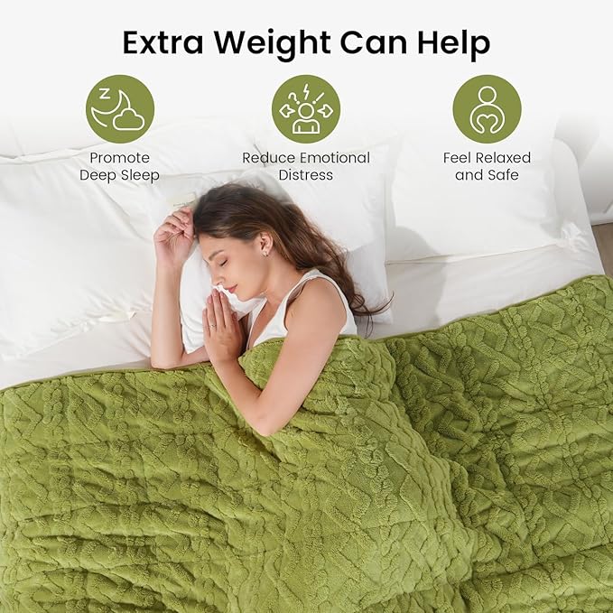 Drewin Weighted Blanket Queen Size 15 lbs, Dual Sided Soft Fuzzy Jacquard Sherpa Bed Blankets with Ceramic Beads, Ultra Fuzzy and Thick Winter Weighted Blanket, 60 x 80 inches, Grass Green