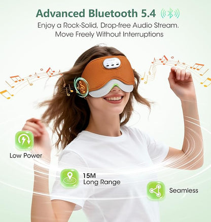 LC-dolida Voice Control Bluetooth Sleep Mask, Bamboo Cotton Bluetooth Sleep Headphones with 3D Zero-Pressure Cups and Timer Setting, Total Blackout Sleep Eye Mask for Side Sleepers, Orange