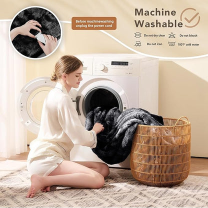 Homemate Electric Heated Blanket Twin Size - 62"x84" Heating Blanket Twin Size 1/2/4/6/8 Hours Auto-Off 10 Heat Level Over-Heat Protection Luxury Faux Fur Sherpa ETL Certification