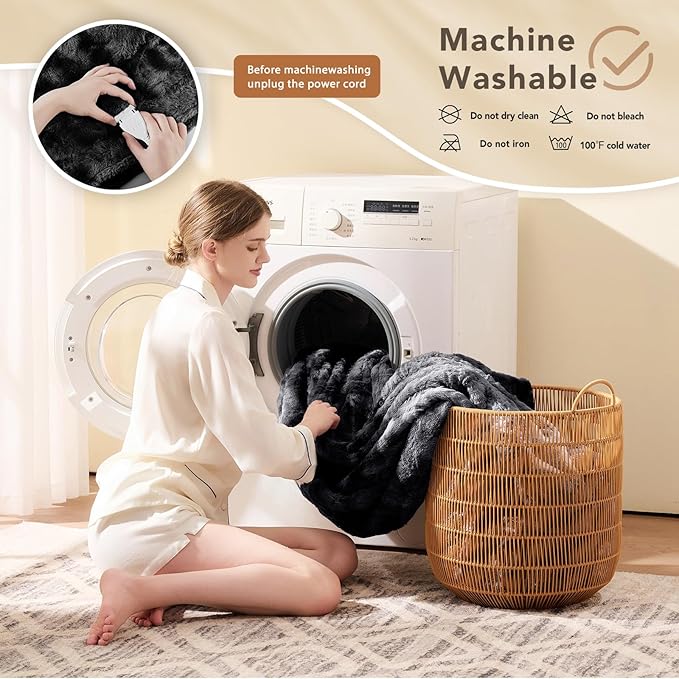 Homemate Electric Heated Blanket Twin Size - 62"x84" Heating Blanket Twin Size 1/2/4/6/8 Hours Auto-Off 10 Heat Level Over-Heat Protection Luxury Faux Fur Sherpa ETL Certification