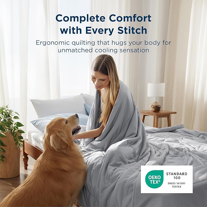 Bedsure Cooling Comforter King Size - GentleSoft Moisture Wicking Cooling Blanket for Hot Sleepers, Breathable Lightweight Duvet Insert, Dual-Sided Summer Blanket, Gray, 102x90 Inches