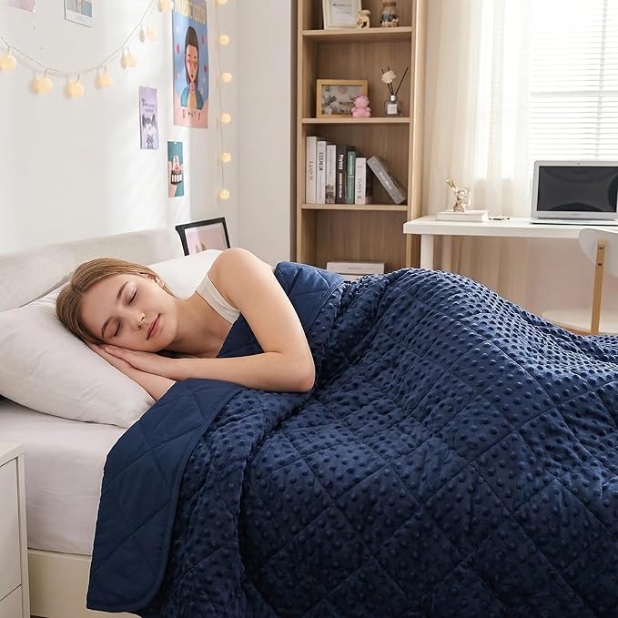 yescool Twin Size Weighted Blanket for Adults 12 Pounds Blue Cooling Weighted Heavy Blanket, Minky Throw Blankets Warm Weighted Comforter, Big Washable Thick Blankets Gift for 100-150lbs, 48 * 72in