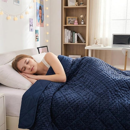 yescool Blue Weighted Blanket for Adults 15 lb, 48 * 72in Twin Full Size Heavy Throw Blanket for Better Sleep