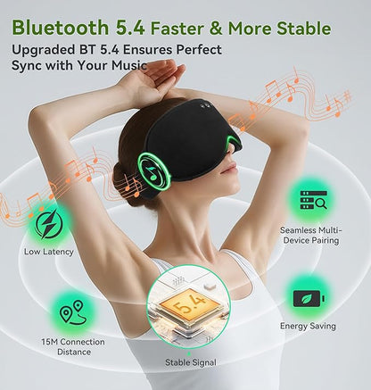 LC-dolida Bamboo Cotton Weighted Bluetooth Sleep Masks, 3D Weighted Sleep Masks with Bluetooth 5.4 Headphones, Total Blackout Bluetooth Sleep Mask for Women Men, Weight Eye Mask for Sleeping, Black