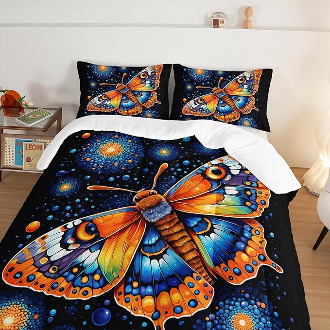 Gothic Butterfly Bedding Set Twin Size,Colorful Granular Ball Printed Bedding Comforter Sets,Insect Themed Comforter Set for Kids Girls Boys,Aesthetic Bedding Sets with 2 Pillowcases.