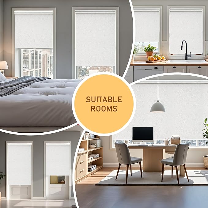 Cordless Roller Shades Blackout Blinds for Windows Room Darkening Rolled Up Shades with Spring System, UV Protection Natural Linen Fabric Window Shades Door Blinds for Home（35" W x 72" H, Linen Cream