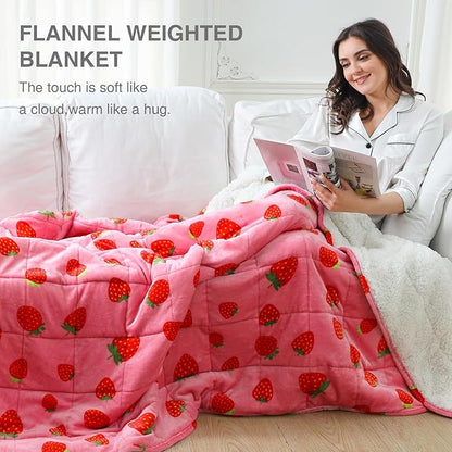 Aemicion Strawberry Pink Weighted Blanket 15lbs Twin Size 48x72in,Soft Sherpa Washable Weighted Blankets for Adults,Cozy Cute Throw Blanket Weighted as Birthday Gifts for Girls Women Mom
