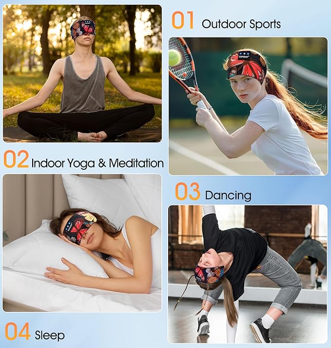 TOPOINT Sleep Headphones Bluetooth 5.4, Sports Earphones Sleeping Bluetooth Wireless with USB C for Women Men Sports Gifts Workout Jogging Yoga Insomnia Air Travel Meditation