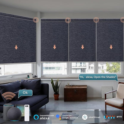Motorized Roller Shade: 100% Blackout, Electric Blinds, Compatible with Alexa/Google Home/Apple Homekit, Custom Size, Noir Raven Black