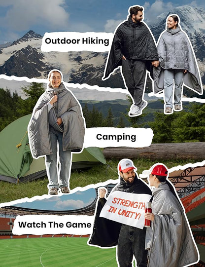 HENNCHEE Heated Blanket Battery Operated with Removable Hooded 70" x 42" Portable Heated Blanket with 16000mAh Battery Pack 5 Heating Zones Waterproof Heated Poncho for Home, Outdoors, Camping, Grey