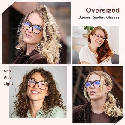 EASY READ 3 Pairs Reading Glasses for Women, Squre Computer Blue Light Blocking Anti UV Readers with Spring Hinge