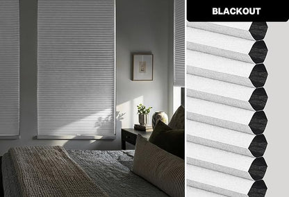 LazBlinds Cordless Cellular Shades, No Tools No Drill Blackout Honeycomb Shades Pleated Blinds for Windows, 39.5'' W x 72'' H, Silver White