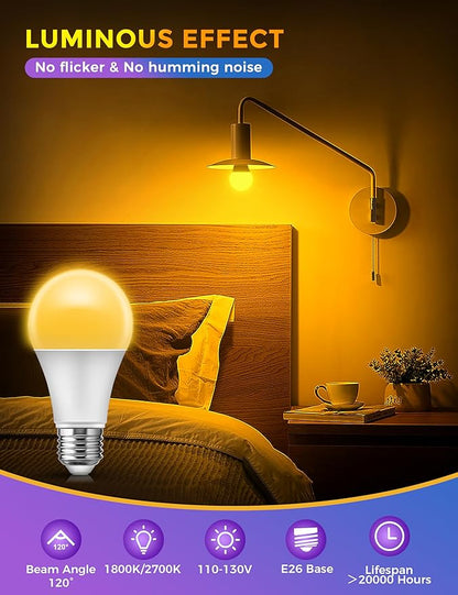 JandCase Warm Light Bulbs, LED Amber Light Bulb for Sleep, 2700K & 1800K Sleep Light Bulbs, Blue Light Blocking, E26 A19 Warm Light for Bedroom, Nursery, 2 Pack